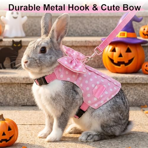 Hypeety Bunny Harness and Leash Set Adjustable Escape Proof Vest, Pink, S | Lightweight, soft small pets walking vest, for rabbits/guinea pigs, with cute bow, formal suit style, for Christmas/Halloween - color: Pink, size: S