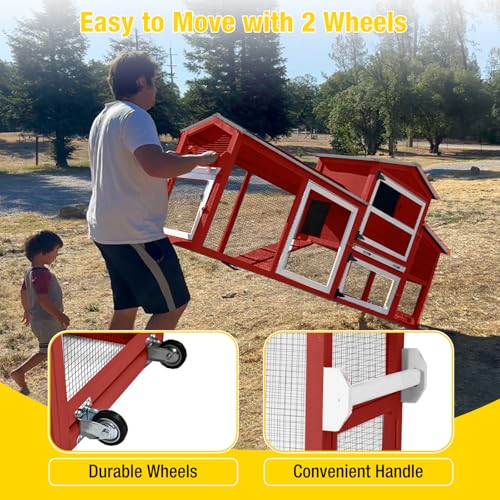 Aivituvin Chicken Coop with Run and Wheels, Mobile Outdoor Hen House Wooden Poultry Cage with Waterproof Roof (Red, AIR61) - color: Red, size: 80.5"L x 21.2"W x 42.5"H