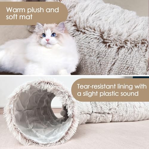 Peekaboo Cat Cave with Washable Mat, Collapsible Cat Play Tunnel for Kittens & Small Pets, Plush Cat Donut Bed Tunnel, Brown - color: brown
