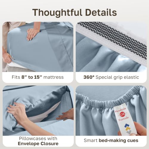 California Design Den 100% Egyptian Cotton Full Bed Sheets Set, Steel Blue | Backed by Good Housekeeping Seal, Light & Airy Soft Sateen, 15" Deep Pocket, All-Around Elastic, Durable, Easy Care 4pc Set - color: Steel Blue, size: Full
