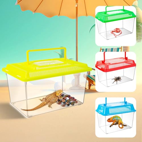 12Pcs Plastic Reptile Terrariums Carrier Cage, Tarantula Enclosure Snake Breeding Box Hatching Container Transparent Fish Tank Turtle Aquarium with Random Color Lid for Lizards, L(8.7" x 5.5" x 5.9") - size: L