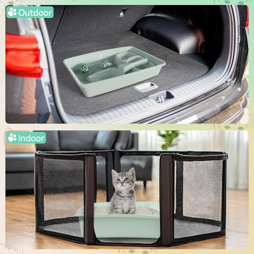 Pawise Newborn Small Cat Litter Box Kit for Kittens – 5‑Piece Kit with Shallow Cat Litter Pan, Feeding Bowls, Scooper, Kitten Starter Kit Mouse Toy, 14.5x10.5 Inches, Green - color: green