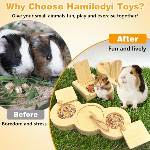 Hamiledyi 3 Pack Guinea Pig Foraging Toys Interactive Wooden Rabbit Enrichment Toys Hamster Hide Treats Snuffle Puzzle Game for Chinchilla Bunny Rat Gerbil
