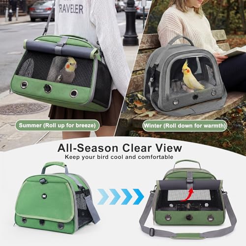 Bird Carrier, Lightweight Breathable Bird Backpack, Portable Wild Bird Carrier with Standing Perch for Parrot Travel Vet Visit (Black)