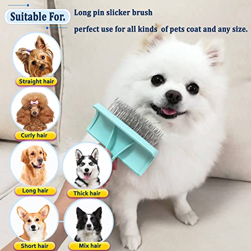 Dog Slicker Bursh for Goldendoodles Toy Poodles Fluff Shedding. | Soft Bristles,Curved Brushes for Dogs Cats,Thick Long Curly Hair Fluffy Matted Hair,Remove Tangles,Mats,Knots,Loose Fur.25mm. - color: green