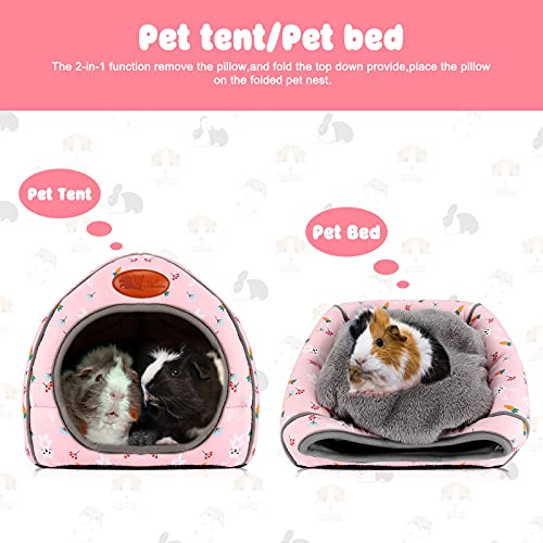 BWOGUE Guinea Pig Bed Large Hide-Out Cozy House Bed for Rabbits Ferret Chinchilla Bearded Dragon Winter Warm Cage Nest Hamster Accessories Cute Bunny and Carrot Pattern | Removable Cushion for Cleaning, Warm Fleece Nest, Washable Bed, 10.6 x 10.6x 11 in,