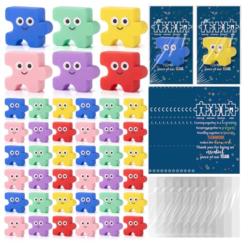HyDren 60 Set Inspirational Puzzle Stress Ball Teamwork Gifts Bulk | Team Gifts, Motivational Cards, Kawaii Squeeze Stress Relief Ball, Employee Appreciation, Cute Fidget Toy for Coworker, Adult - style: Puzzle