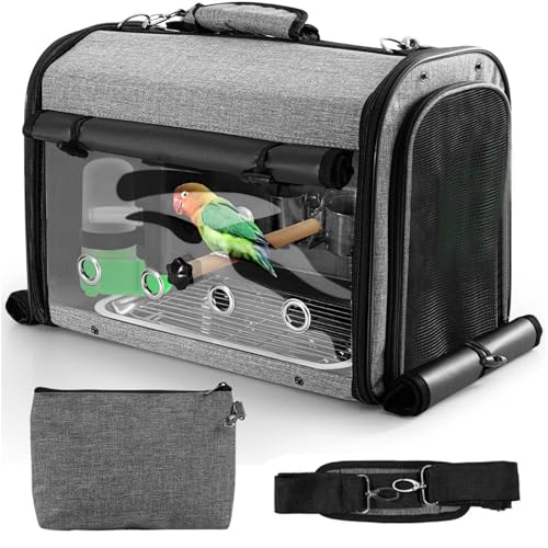 Sanmoncare Bird Carrier Bag Cockatiel Travel Cage with Stand, Lightweight Travel Carrier for Small Bird, Portable Parrot Travel Bag, Pet Transparent Travel Backpack - color: Grey