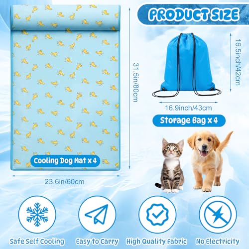 DoubleFill 4 Pack Cooling Pet Mats 23.6" x 31.5" Cooling Dog Beds with Supportive Pillow Self Ice Washable Cool Pads Summer Cat Sleeping Pad with Storage Bag for Summer Crate Floor (Large, Blue) - size: Large, style: Blue