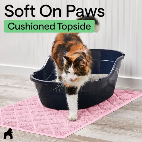 GORILLA GRIP Cat Litter Box Mat, Cushioned Coil Mesh Litter Trapping Mats, Scatter Control Supplies for Less Mess, Phthalate Free, Ultra Deep Catch Grooves, Rinse or Vacuum to Clean, 24x17 Light Pink - color: Light Pink, style: Small (24" x 17")
