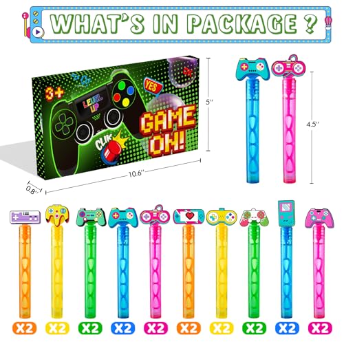 WHALEISLAND 20PCS Video Game Bubble Wands, Gamer Party Favors for Kids | Birthday Party Supplies, Goodie Bag Stuffers, Classroom Prizes, Fun Gifts and Game Theme Party Accessories - style: VIDEO GAME