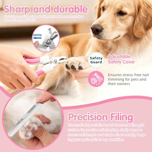 Aglads 12PCS Cat Rabbit Bunny Dog Grooming Kit,Self-Cleaning Slicker Brush&Deshedding Tool,Dematting Comb,Nail Clipper&File,Electrostatic Hair Removal Gloves,Complete Pet Grooming Supplies(12, pink) - color: Pink