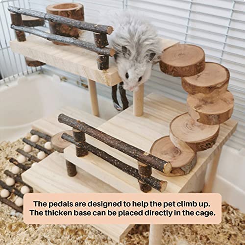 Hamster Climbing Toys 3-Tier Extra Large Hamster Playground Natural Wooden Small Animal Platform Toys Hamster Exercise Activity Climbing Platform with Bridge for Gift