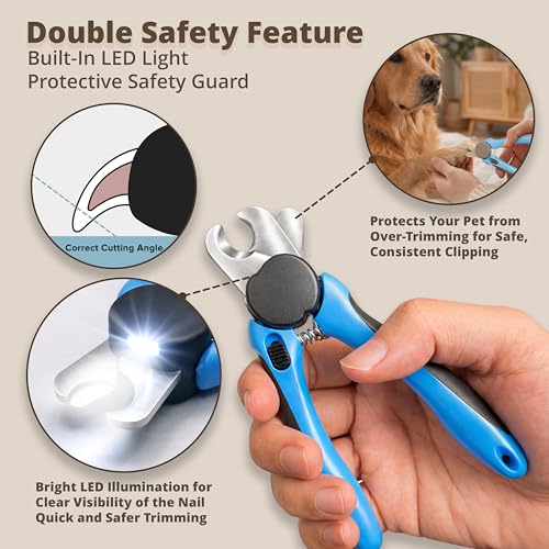 LED Dog Nail Clipper with Light & Safety Guard, Professional Pet Nail Trimmer with Quick Sensor, Extra Sharp for Thick Nails, for Large & Small Dogs and Cats (Medium-Large, with LED)