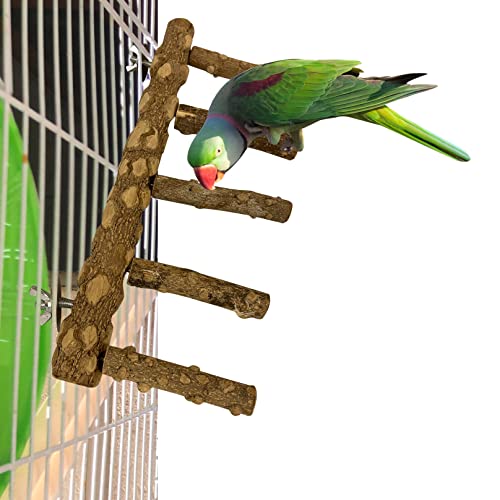 SIMENA Bird Ladder Perch, Natural Wood Parrot Stand, Hamster Climbing Toy, Bird Cage Ladder for Small and Medium Birds, Parakeet, Cockatiel, Conures, Lovebirds, Budgie