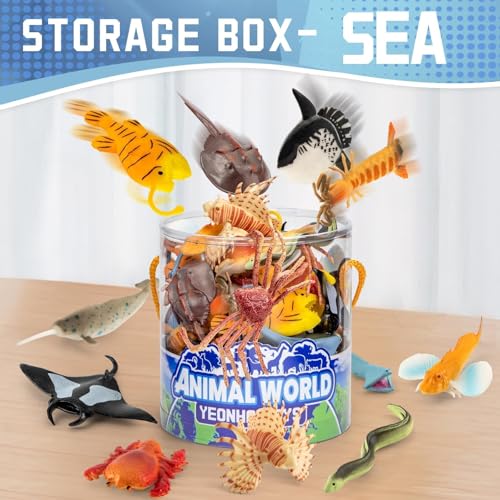 48 Piece Ocean Animal Toys with Gift Box, Mini Sea Creature Figures | Mini Vinyl Plastic Ocean Animal Figure, Themed Sensory Bins, School Project, Birthday Cupcake Topper Party Supplies, Preschoo