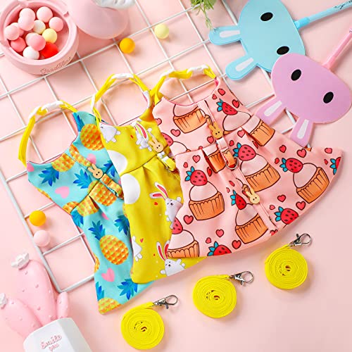 Weewooday 3 Sets Rabbit Bunny Harness and Leash Gift, Cute Bunny Clothes for Rabbits Dress Costume Walking Harness Escape Proof Pet Supply for Hedgehog Ferret Squirrel(Cake, Animal, Pineapple)