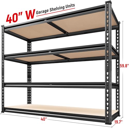 REIBII 2000LBS Storage Shelves,4-Tier Adjustable Garage Shelving for Pantry | 500 lbs per shelf,Metal Shelves,Upgards MDF boards,Tool-free assembly,for Basment Warehouse Commercial,40" W × 20''D × 60''H - size: 20"D x 40"W x 60"H