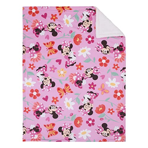 NoJo Disney Minnie Mouse Springtime Flowers Pink Orange, Green, and White Super Soft Sherpa Baby Blanket - color: Minnie Mouse - Springtime Flowers