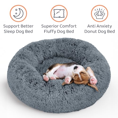 Donut Dog Bed - Premium Comfort for Anxiety Relief - Fluffy & Calming Design with Ultra-Plush Support | Cozy Round Dog Bed with Super Soft Circle Style (Dark Grey, Small) - color: Dark Grey, size: Small (23"L x 23"W x 8"Th)