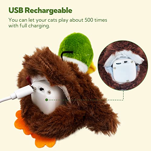 Flapping Cat Toy, Motion Activated Duck with Catnip, 3 Modes & USB Rechargeable, Machine Washable Interactive Toy for Indoor Cats - style: Mallard