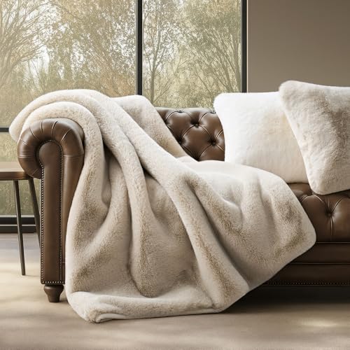 EVERGRACEHOME Faux Chinchilla Fur Throw Blanket, 50"x60", Birch Mink | Luxury, Super Soft, 1220GSM, Fluffy Cozy Mink, Reversible Velvet Back, Warm Thick Heavy Winter Throw for Couch Bed, Gift - color: Birch Mink, size: 50"x60"
