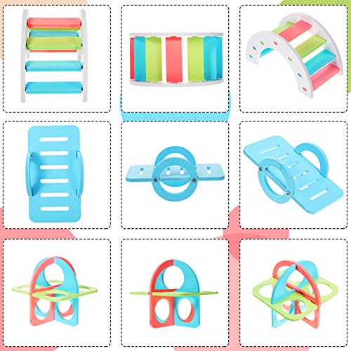 Skylety 5 Pcs Hamster Toys Include Wooden Accessories Hamster House Guinea Pig Hideout Rainbow Bridge Seesaw Swing Exercise Circle Cage Toy for Small Animals(6.3 x 3.93 x 5.5 Inch,Blue) - color: Blue