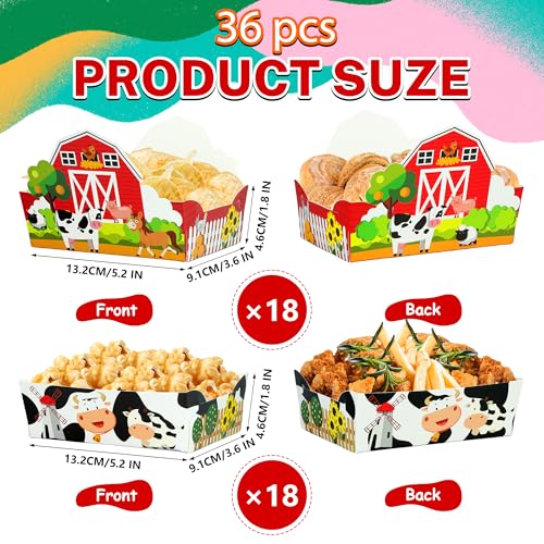 36 Pieces Farm Animal Paper Snack Bowl, Disposable Farm Theme Food Tray, Farm Birthday Party Decoration