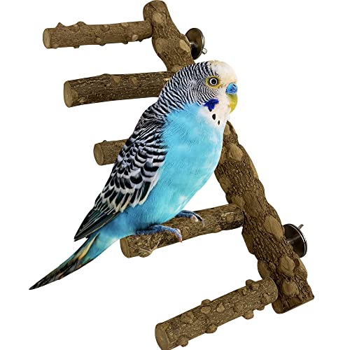 SIMENA Bird Ladder Perch, Natural Wood Parrot Stand, Hamster Climbing Toy, Bird Cage Ladder for Small and Medium Birds, Parakeet, Cockatiel, Conures, Lovebirds, Budgie