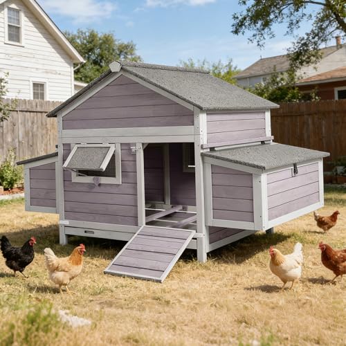 Wooden Chicken Coop, Large Hen House with Weather-Resistant Asphalt Roof, Easy to Clean with Removable Metal Tray, Ideal for 3-4 Chickens, Duck, Rabbits & Small Animals - color: Grey, size: 67.3"L x 36.8"W x 40.6"H