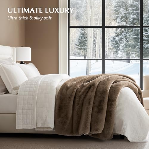 EVERGRACEHOME Faux Chinchilla Fur Throw Blanket, 50"x60", Tawny Mink | Luxury, Super Soft, 1220GSM, Fluffy Cozy Mink, Reversible Velvet Back, Warm Thick Heavy Winter Throw for Couch Bed, Gift - color: Tawny Mink, size: 50"x60"