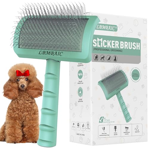 Dog Slicker Bursh for Goldendoodles Toy Poodles Fluff Shedding. | Soft Bristles,Curved Brushes for Dogs Cats,Thick Long Curly Hair Fluffy Matted Hair,Remove Tangles,Mats,Knots,Loose Fur.25mm. - color: green
