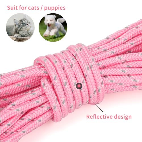 Reflective Cat Long Leash 15 FT, Outdoor Backyard Cat Tie Out Lead, Pink | Backyard Play, Reflective Nylon Rope, Dual 360° Swivel Hooks, Lightweight Cat Tie Out, Pink S, Small Pets - color: Pink, size: 15 FT