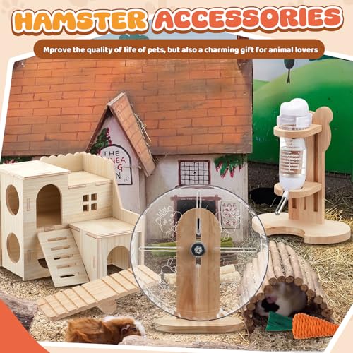 18 Pcs Hamster Cage Accessories Silent Hamster Wheel 15 Toys Set | Maze Wood House and Water Bottle Set for Rat Mice Small Animals Habitat Decor Enrichment Starters(Fun Interactive Style) - style: Fun Interactive Style
