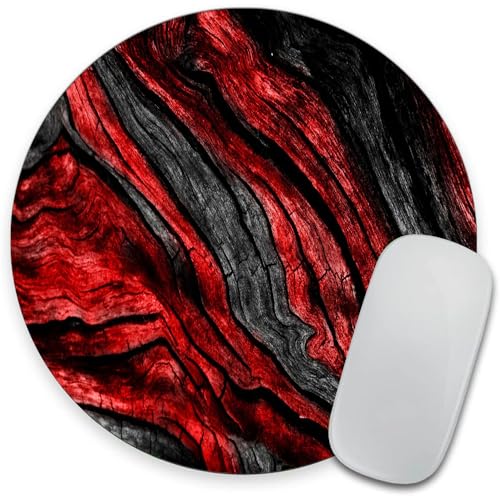 and Red Woodgrain Round Mousepad, Personalized Custom Design Mouse Pads,Cute Waterproof Circular Non-Slip Rubber Base Small Mouse Pad, Mousepad for Laptop Computers - color: Black And Red Woodgrain