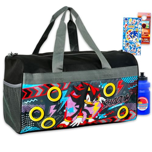 Shadow the Hedgehog Duffle Bag Set for Kids - Bundle with Luggage Carry On Suitcase Bag, Stickers, Water Bottle, and More | Shadow the Hedgehog Travel Activity Set