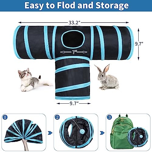 Malier Collapsible Cat Tunnels & Toys Set, Interactive Kitty Toys - Kitten & Cat - Feathers, Mouse, Crinkle Balls, 3-Way Tube Tunnel for Indoor Play - color: Black