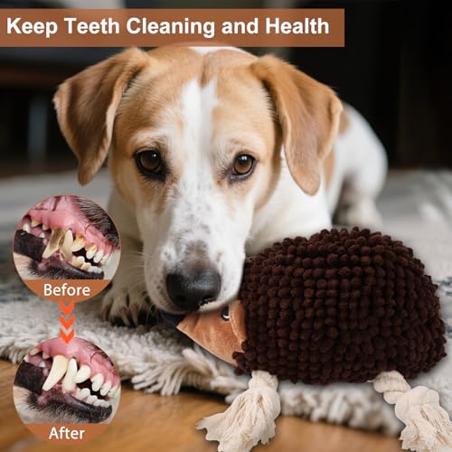 Dog Squeaky Toys for Dogs - Hedgehog Mop Plush Interactive Rope Toy, Durable Chew Toy with Squeaker and Crinkle for Small to Large Dogs, Tug of War Pet Toy for Puppies & Aggressive Chewers - color: Brown3