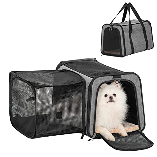 Petsfit 19"X12" X12" Expandable Pet Carrier, Square Expansion Reduces Pet Anxiety, Escape-Proof Self-Locking Zippers, 3 Easy-Access Entrances, for Cats & Small Dogs up to 18 lbs - color: Gray, size: 19.0"L x 12.0"W x 12.0"H