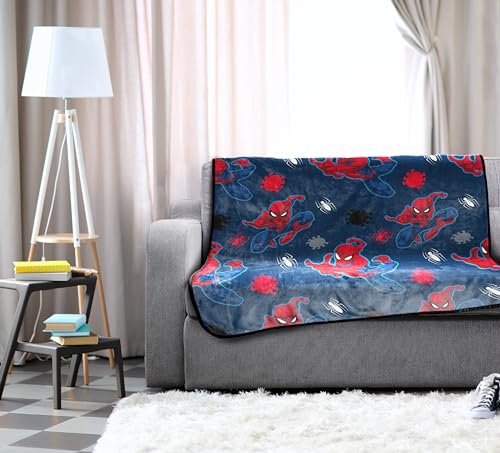 Jay Franco Marvel Spiderman Plush Throw Blanket - Measures 50 x 60 Inches - Kids Super Soft Blue Fleece Superhero Bedding - color: Blue - Spiderman
