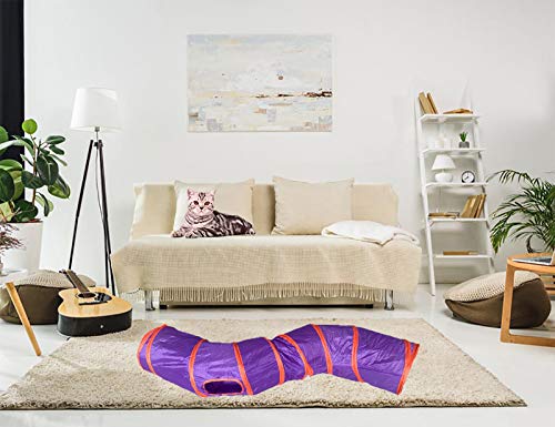 iCAGY Cat Tunnel Toys for Indoor Cats Kittens Rabbits, Pet Toy Play Tunnels | Interactive Crinkle Pop Up Tunnel Toys, Relieve Cat Boredom, Purple 47" Shape S - color: Purple