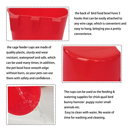 20 Pack Cage Cups Chicken Feeders Waterer Bird Water Cup Bunny Food Bowl Plastic Drinker Hanging Quail Dove Feeding Watering Dish Seed Container Coop Feeder for Parakeet Poultry Pigeon - color: Red 20 packs