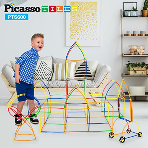 PicassoTiles 600pc Construction Toy Straw Building Set Children STEM Learning Interlocking Building Toys Creative Straw Connecting Builder Kits Early Education Kit for Kids Boys & Girls Ages 3+ PTS600 - color: 600pc Toy Straw
