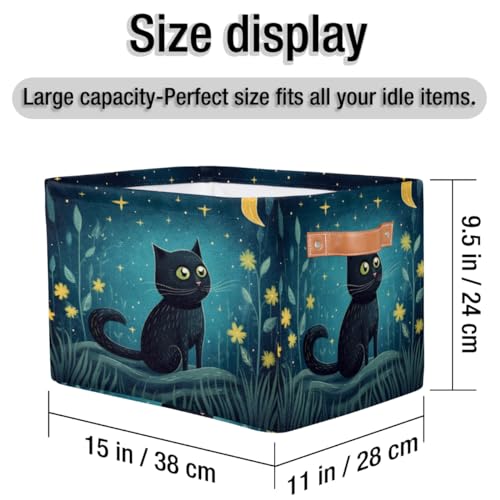 Cute Cat Storage Basket, Star Flower Foldable Storage Bin with Handle Fabric Rectangular Storage Box Organizer for Closet Shelf Home Office Nursery Toy Basket, 1 Pack - size: 1 Pack
