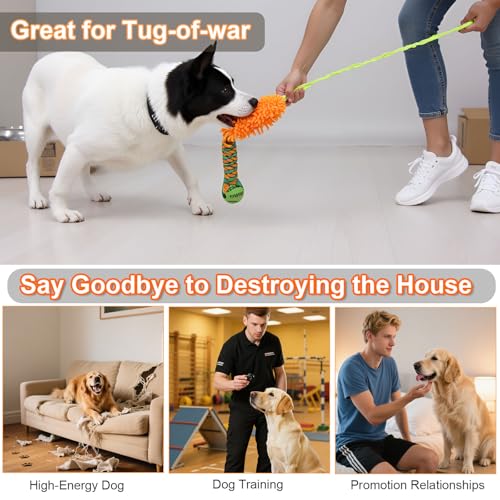 Dog Tug Toy - Interactive Dog Rope Toys, Stretchy Bungee Handle, Strong Squeak Rope Toy for Large Dogs, Puppies, Middle Dogs (Orange) - color: Orange Tug Toy, size: Medium