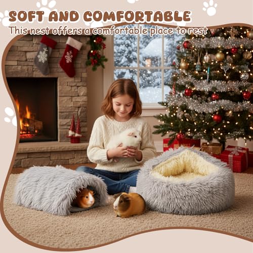 2 Pack Guinea Pig Hideout Bed with Tunnel, Large Soft Plush Cozy House, Washable Hideaway for Guinea Pigs and Small Animals(Style 2) - style: Style 2
