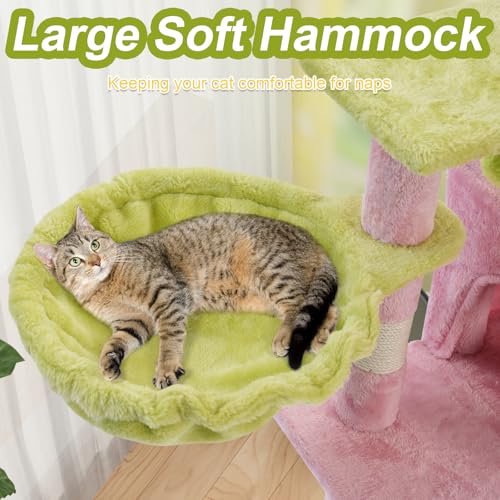 Cat Tree Tower with Hammock,40" Cat Trees for Indoor Cats Large Adult(Pink) | Modern Cat Tree Tower with Scratching Post, Cats Condo Furniture with Cloud Top Perch, Cats Climbing Tower for Kittens - color: Pink