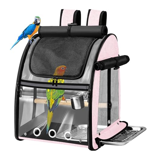 Bird Carrier Bag with Indestructible Stainless Steel Mesh, Bird Travel Cage with Stand, Easy to Clean Backpack for Parrot, Portable Bird Travel Bag, Pink - color: Pink