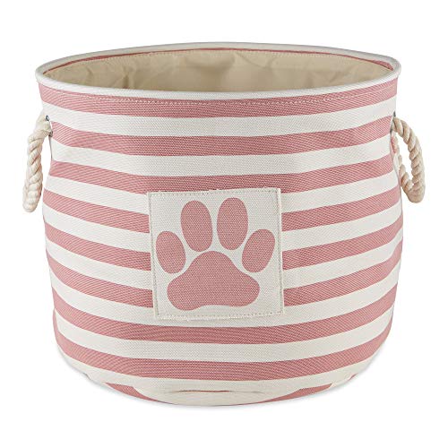 Bone Dry Pet Storage Collection Striped Paw Patch Bin, Rose, Small Round - color: Rose, size: Small Round