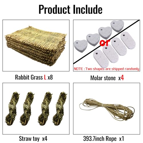 Tfwadmx Rabbit Grass Mat 8Pcs Large 16''x11'' Natural Woven Seagrass Mat Bunny Sleeping Bed Mat Cage Chew Toy for Chinchilla Guinea Pig Ferret Guinea Pig and Small Animals - size: 16.0''x11''(8pcs)